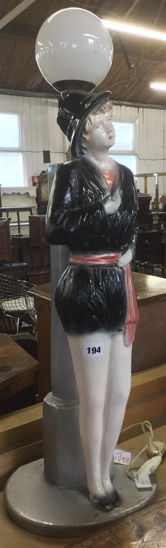 Large painted plaster lady lamp